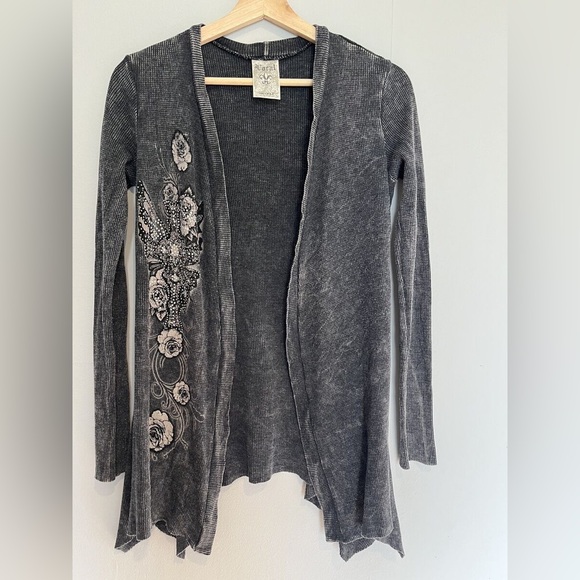 vocal cardigan / y2k bling angel wing biker 2000s drape / dark grey size small - Picture 2 of 6